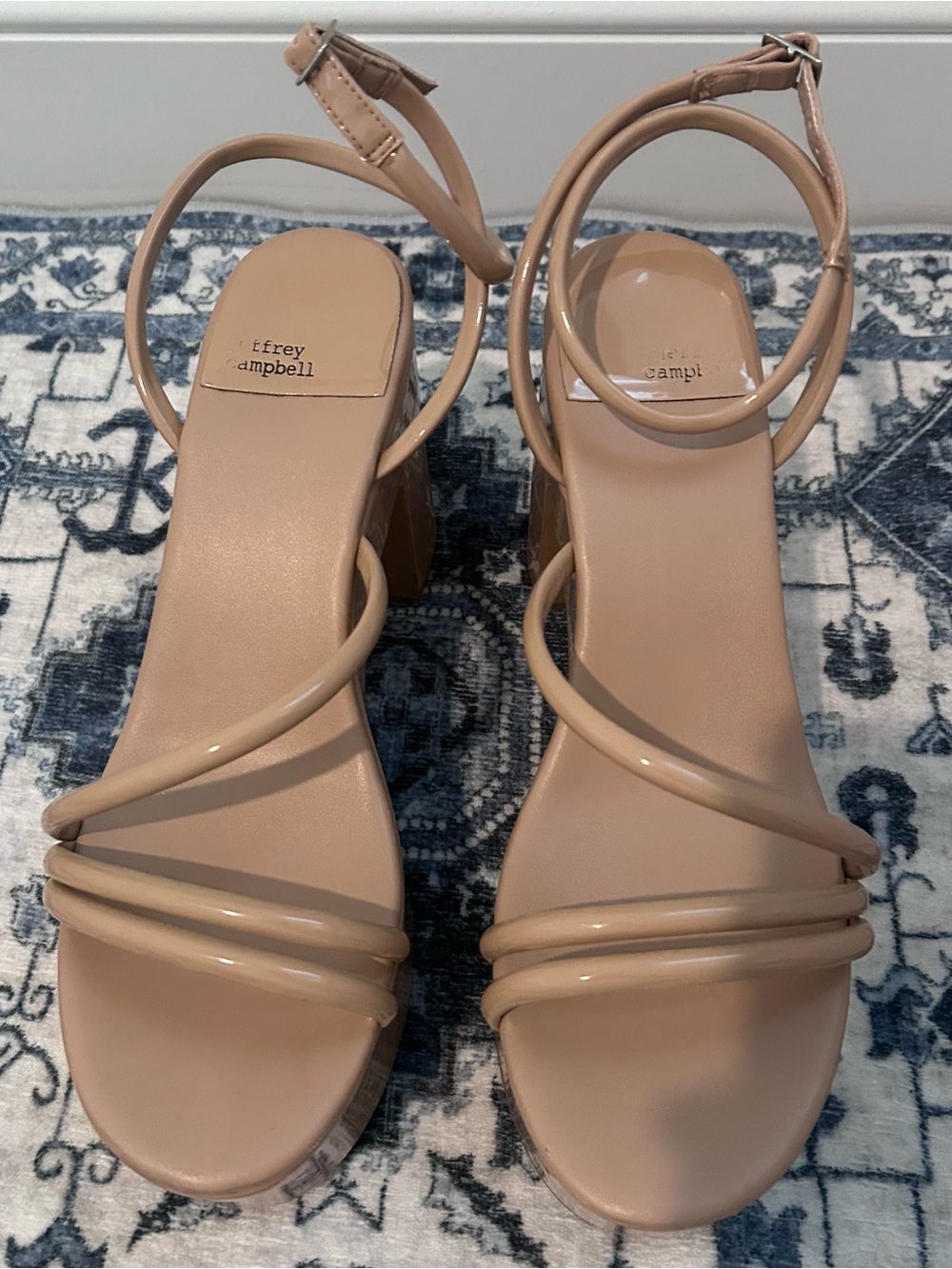 Jeffrey Campbell Mamba Beige Strappy Block Heel Sandals